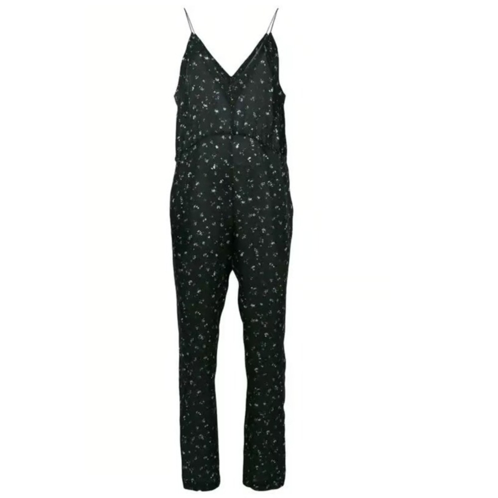 IRO Bemera Jumpsuit Womens 40 Black Silk Floral VNeck Spaghetti Strap Sleeveless